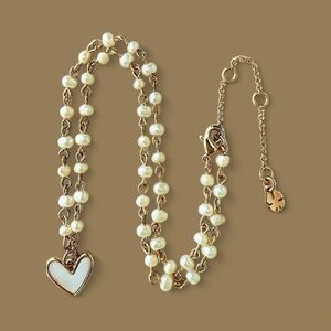 Lucky Brand Sweet Pearl Drop Heart Necklace Adjustable Length